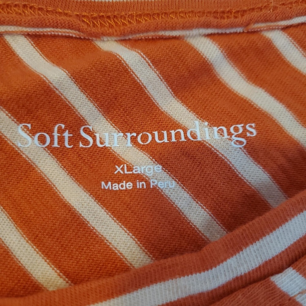 Soft Surroundings Shirt‎ Womens Extra Large Orange White Striped Pima Cotton - Picture 2 of 7
